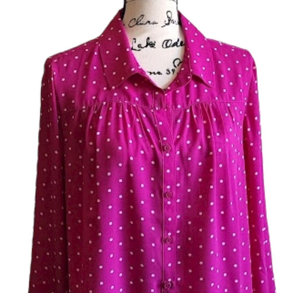 Charter Club Hot Pink Polka Dot Button-down Blouse NWT